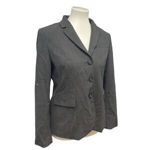 Banana Republic Womens 10P 10 Petite Gray Pin Striped 3 Button Blazer Jacket
